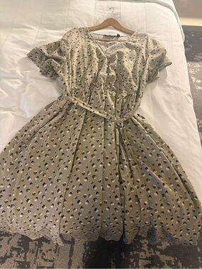 Olive Polka Dot Fit-and-Flare Dress